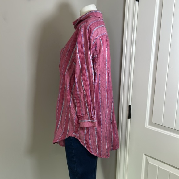 Anthropologie Pilcro The Bo Boyfriend Embroidered Buttondown Raspberry Pink Sz S - Picture 7 of 15